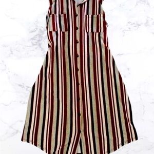 No Boundaries Juniors Striped Button Down Waste Tie Mini Dress Cream Rust Large